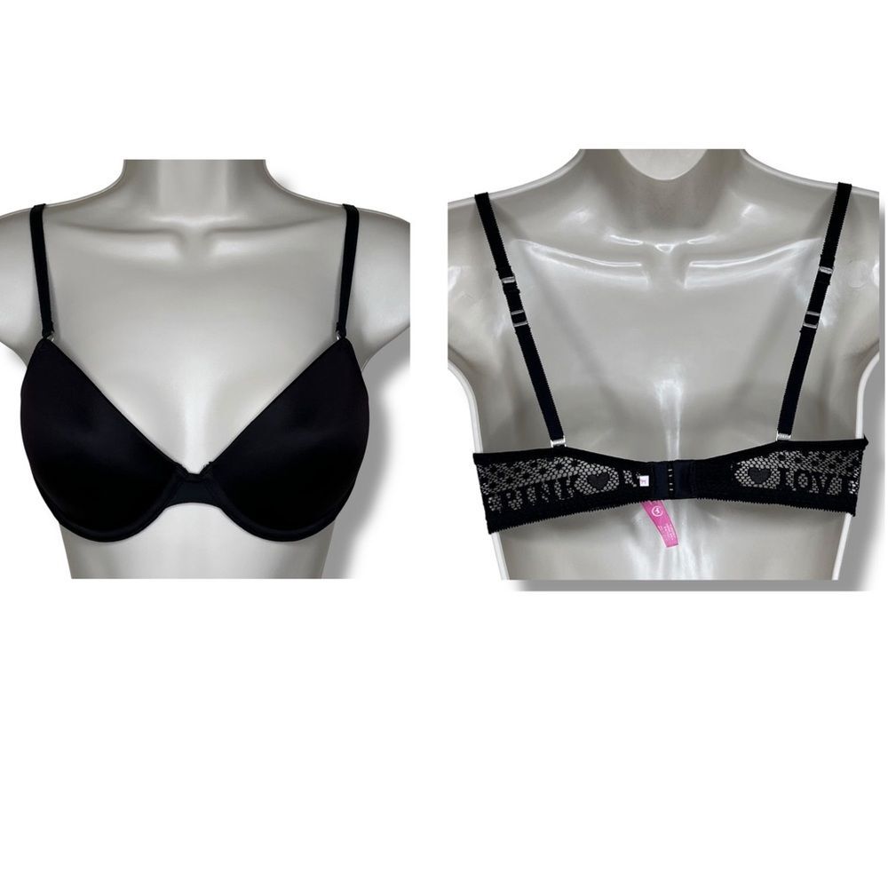 Pink Victorias Secret T Shirt Demi Bra Black Mesh Lace Love Pink Women Size 34C